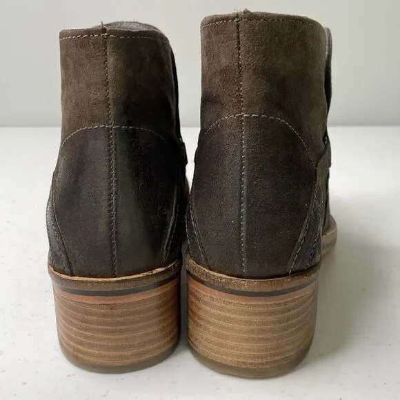 Diba True Suede Distressed Caspian Pull-On Bootie Low Stack Heel Square Toe